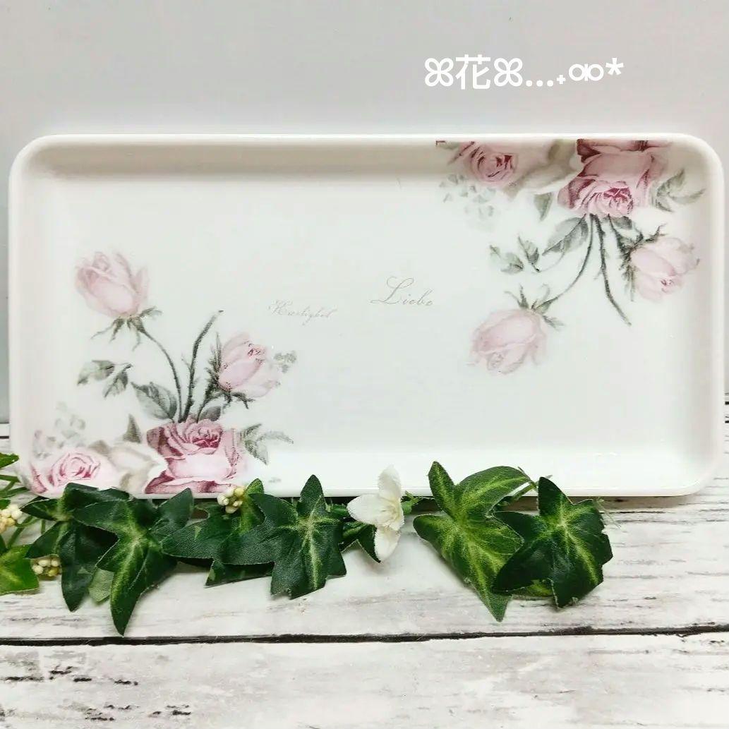 デコパージュ ꔛ‬ꕤ インテリア雑貨 *トレイ *薔薇 ピンク *リメイク