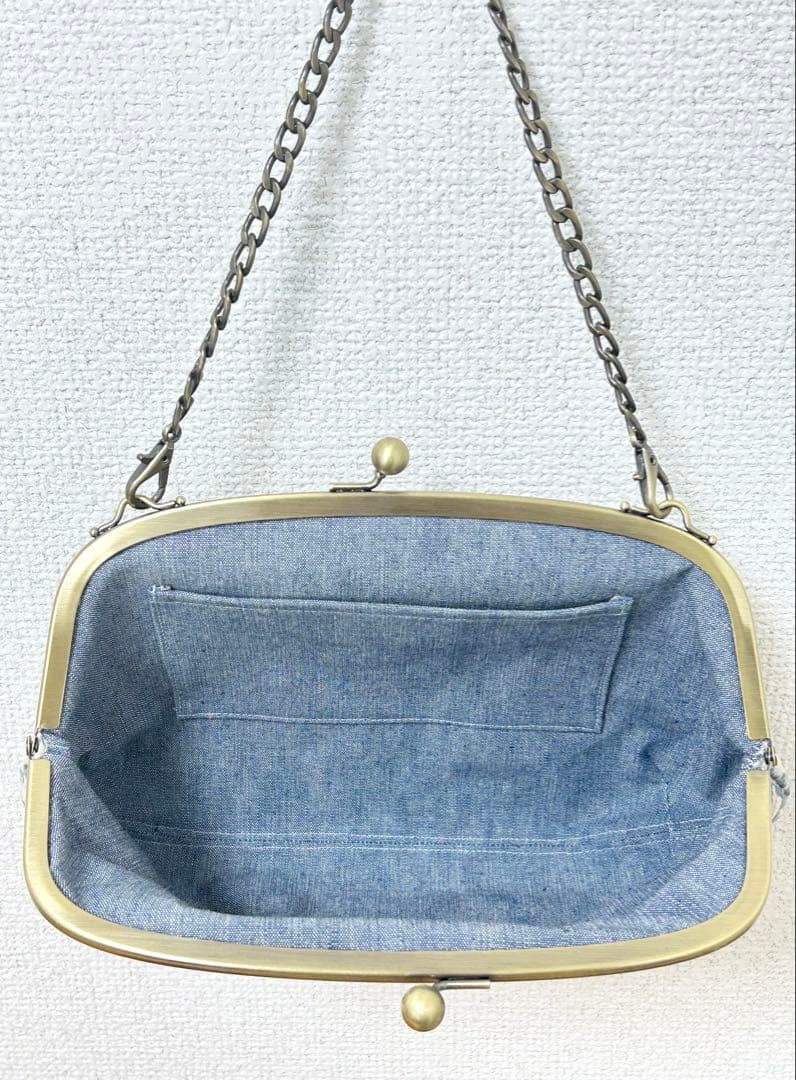 ハンドメイド がま口バッグ ポーチ ウサギ うさぎ ベージュ 点と線模様製作所