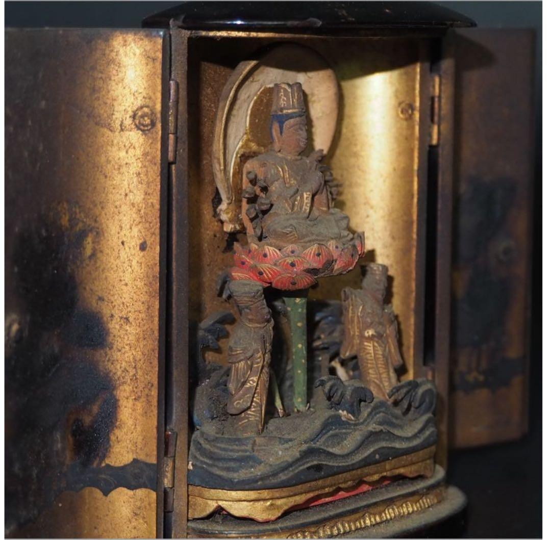 送料無料　旧家蔵出桃山時代～江戸前期木彫り千手観音厨子極上品古仏仏像高さ9ｃｍ