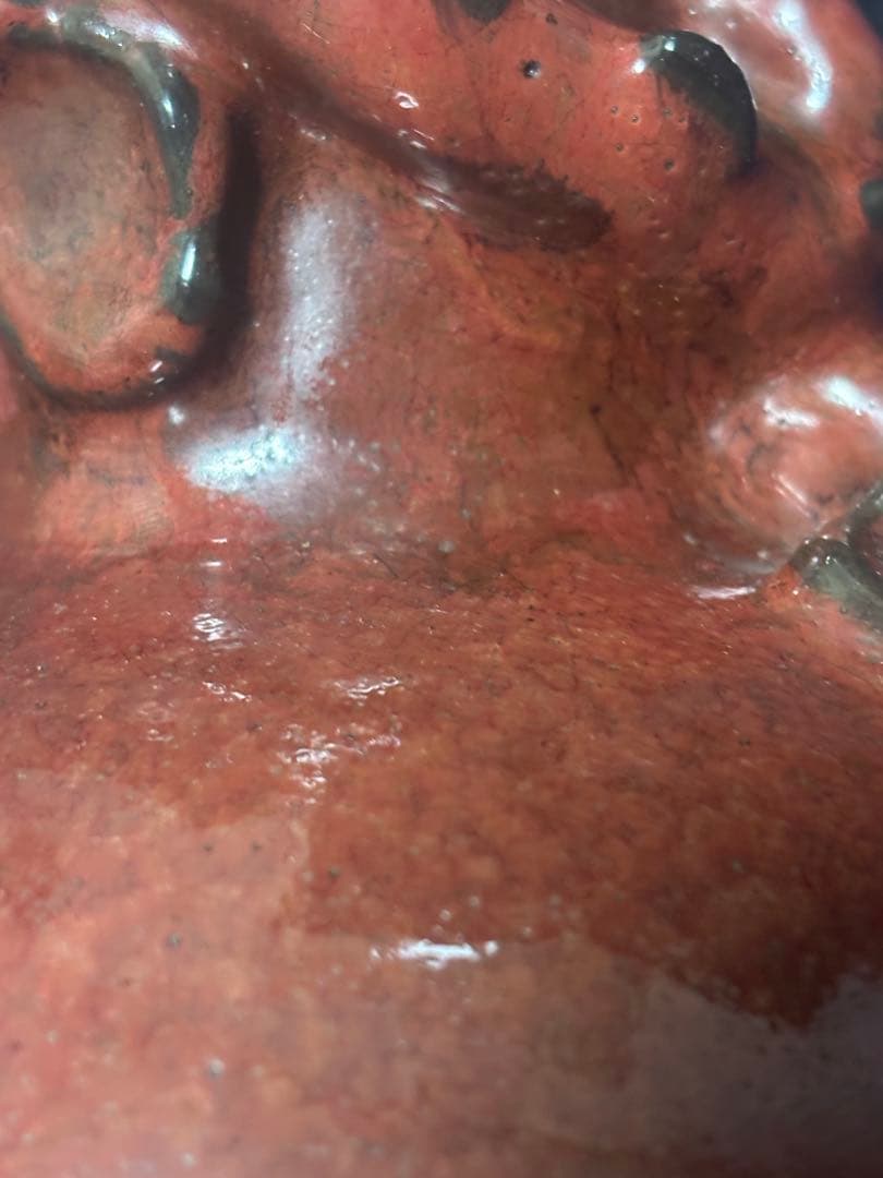 中国古美術品　清の時代　紅釉　螭龍　花瓶　30cm