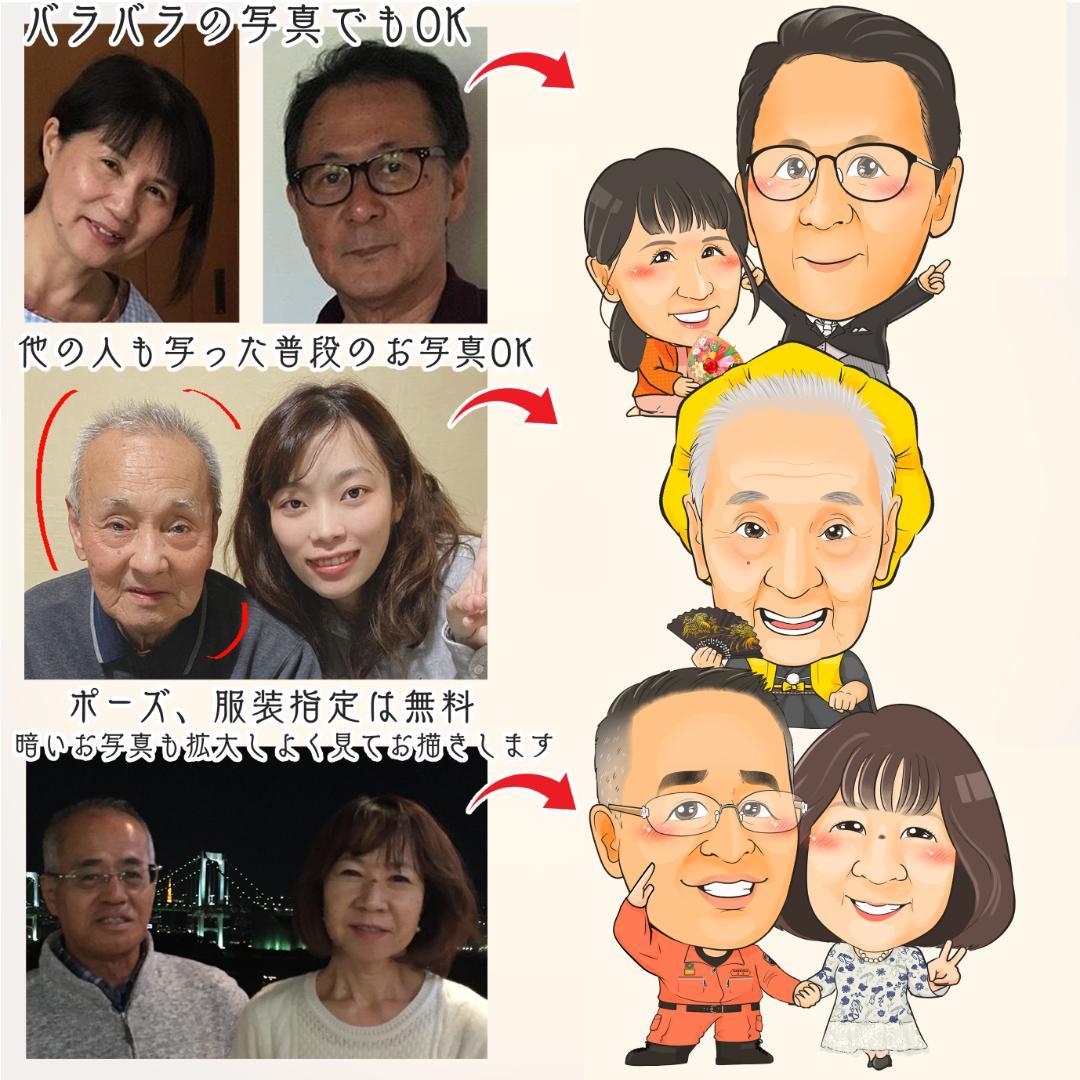似顔絵 退職祝い・名前ポエム・空に舞う桜【画風→GSP】