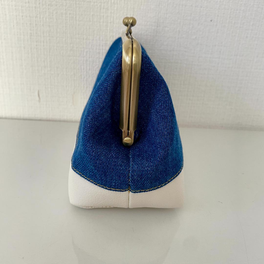 ジーンズ風 デニム＆合皮 がま口ショルダー がま口ポーチ セット ハンドメイド