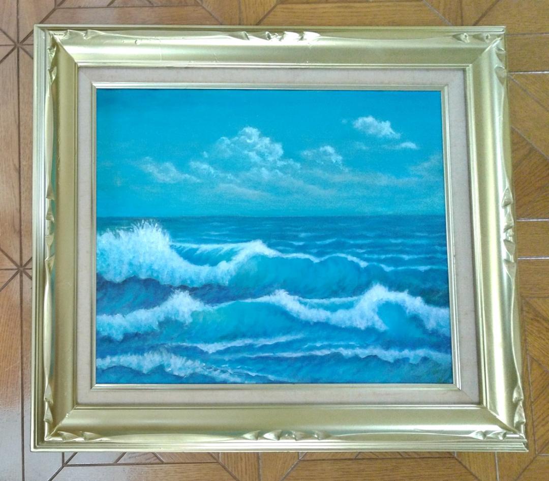 油彩画「夏の海 」油絵 風景画 絵画 F8 原画