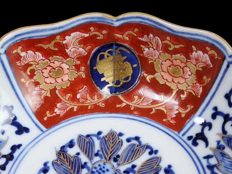 大聖寺伊万里 金襴手　牡丹に巻物　唐草の図　膾皿　４客　C135AS-DCq