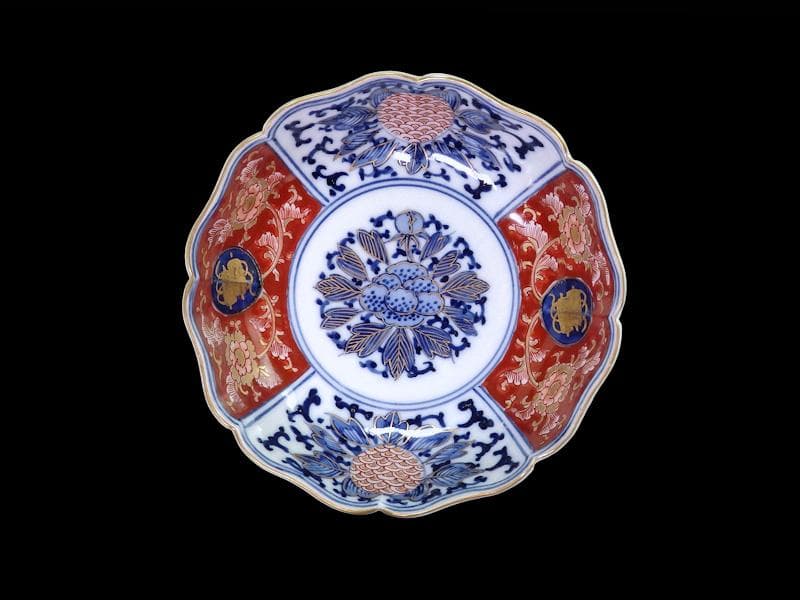 大聖寺伊万里 金襴手　牡丹に巻物　唐草の図　膾皿　４客　C135AS-DCq