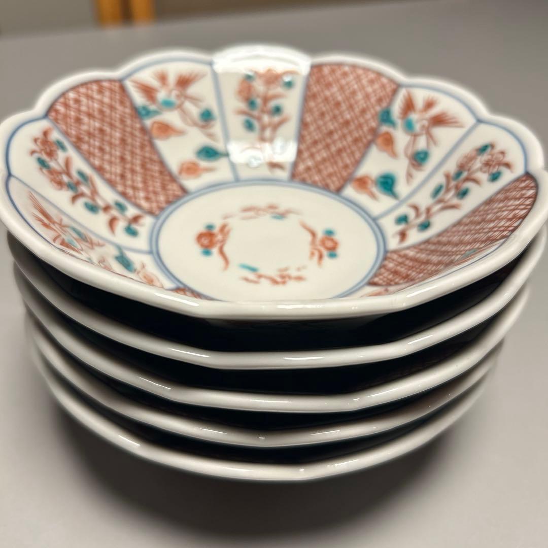 九谷焼　5号小鉢揃　赤絵小紋 5枚セット