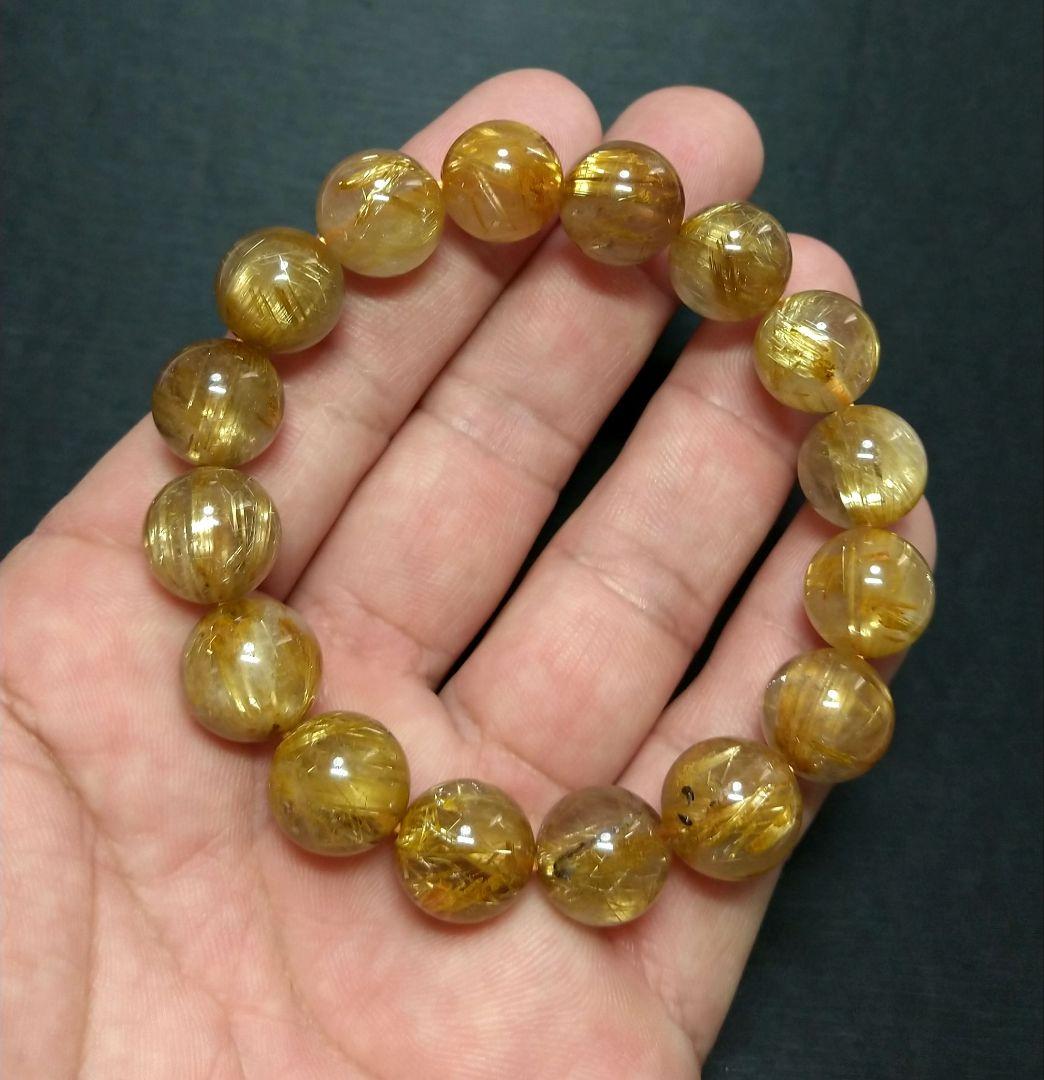 【良質,美品】タイチンゴールドルチルクォーツ　１３㎜　ブレスレット　金針