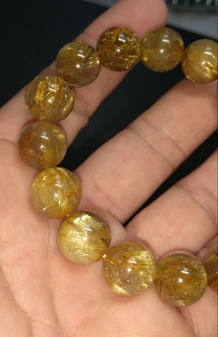 【良質,美品】タイチンゴールドルチルクォーツ　１３㎜　ブレスレット　金針