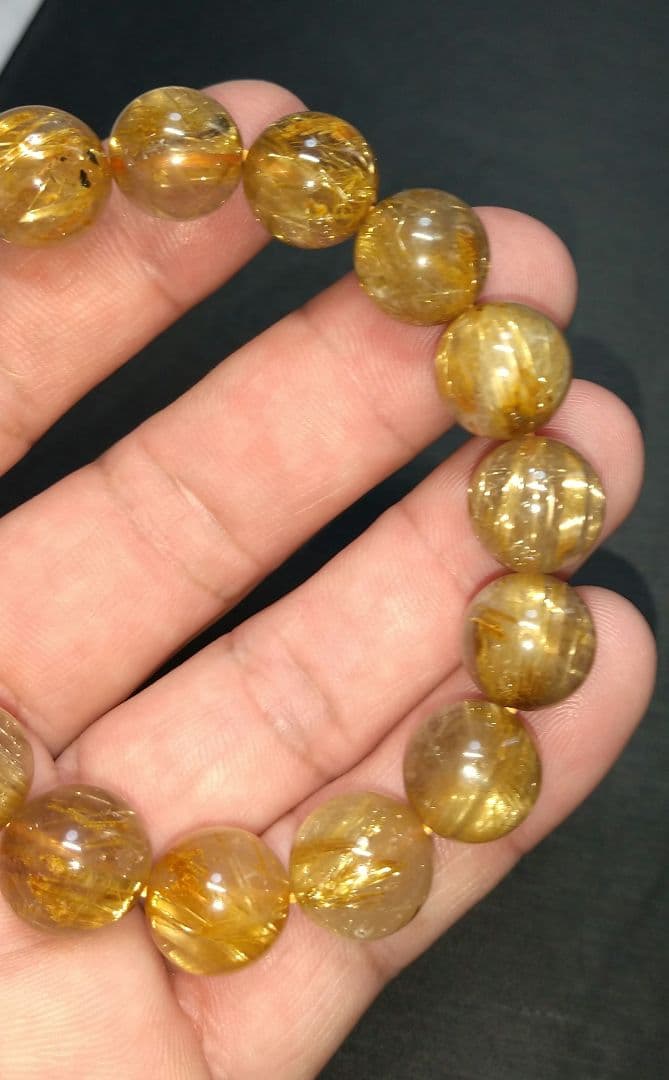 【良質,美品】タイチンゴールドルチルクォーツ　１３㎜　ブレスレット　金針