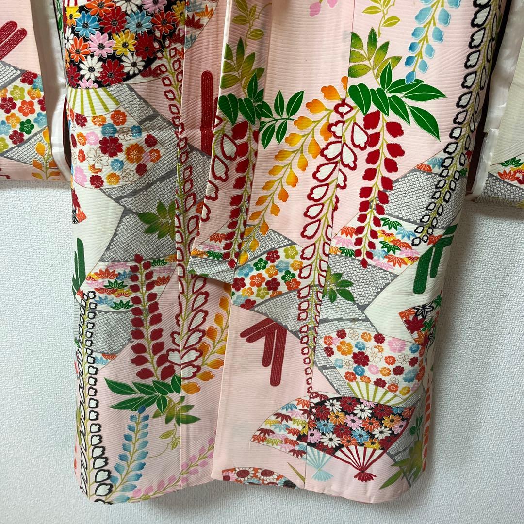 七五三　7歳　アンティーク　白　ピンク　大正ロマン　正絹