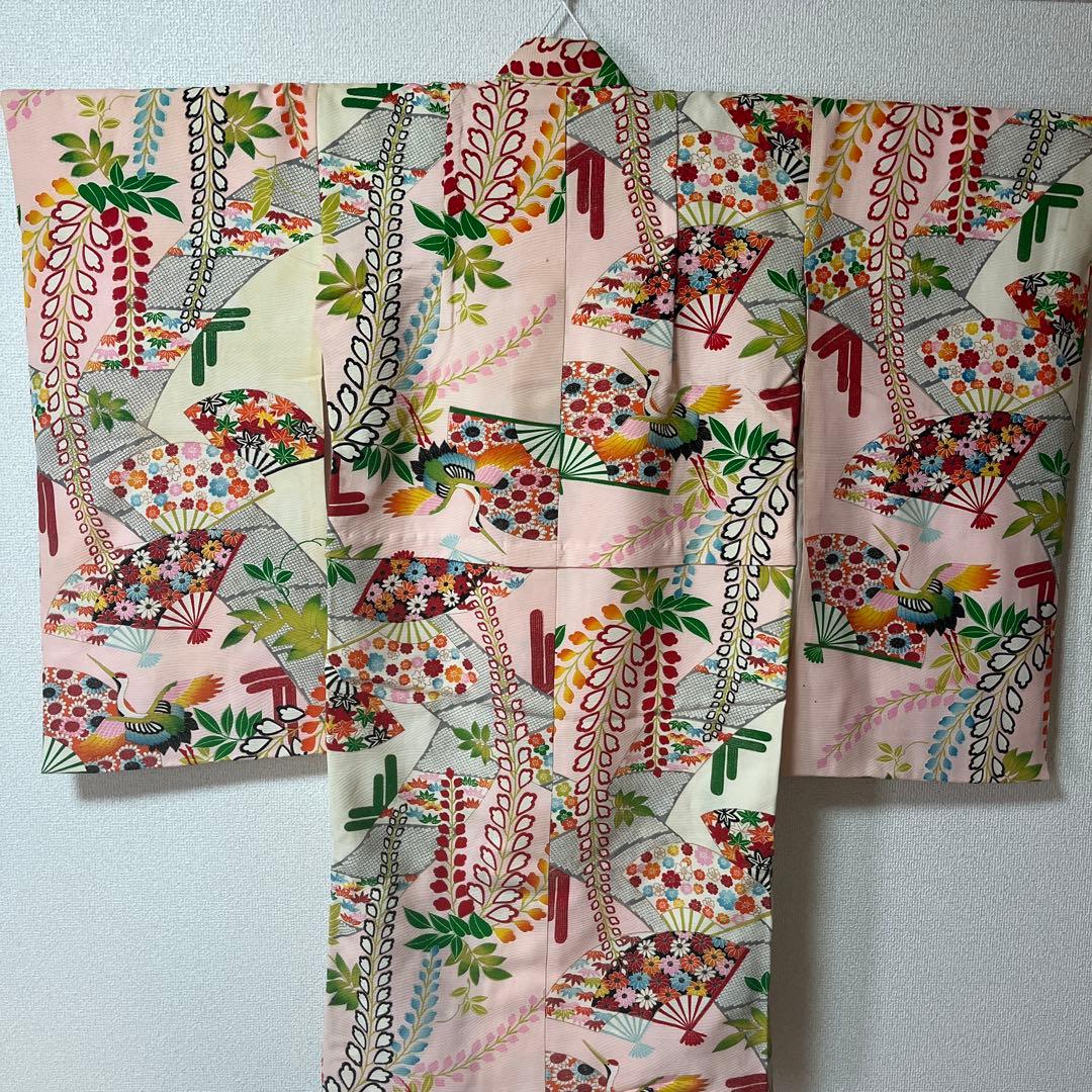 七五三　7歳　アンティーク　白　ピンク　大正ロマン　正絹