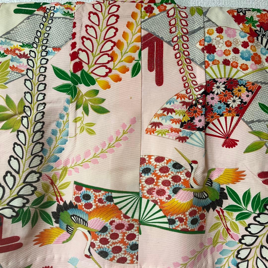 七五三　7歳　アンティーク　白　ピンク　大正ロマン　正絹