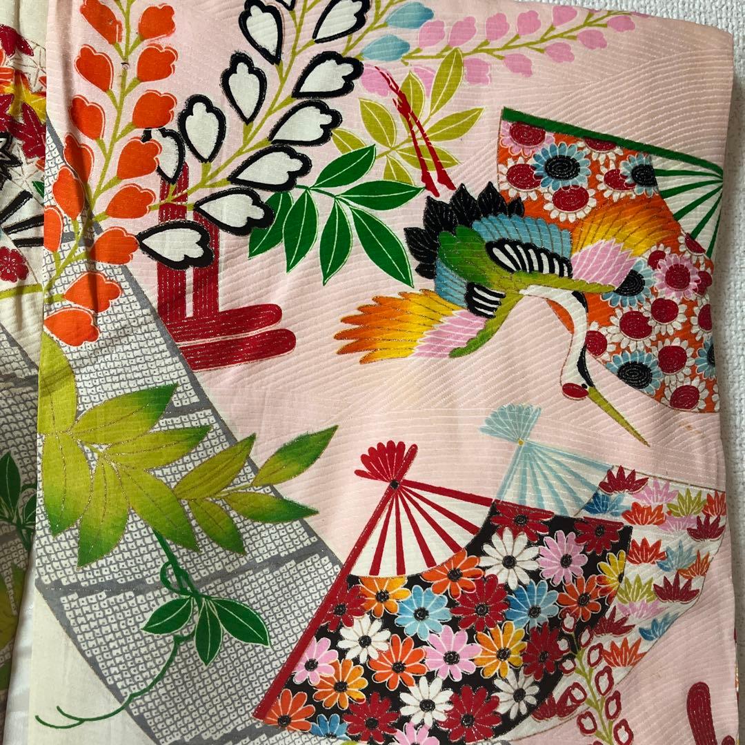 七五三　7歳　アンティーク　白　ピンク　大正ロマン　正絹