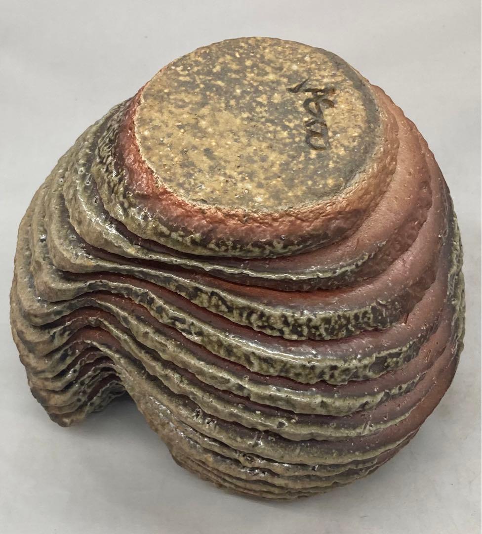 B154 山本出造「備前ブルゴーニュ土  積上香炉」 共箱　線香立付 フクロウ