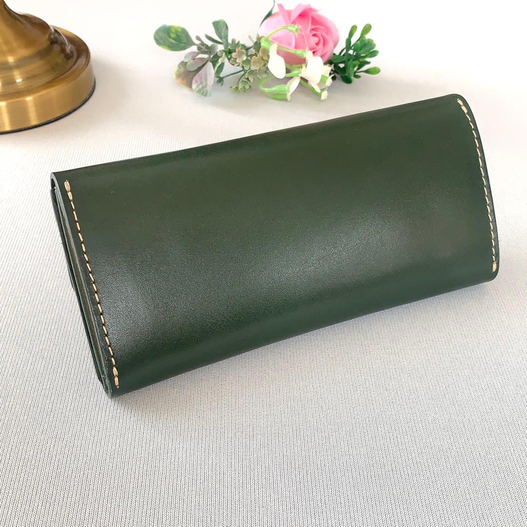 上質 財布 本革 長財布 メンズ レディース ヌメ革 牛革 ダークグリーン 緑