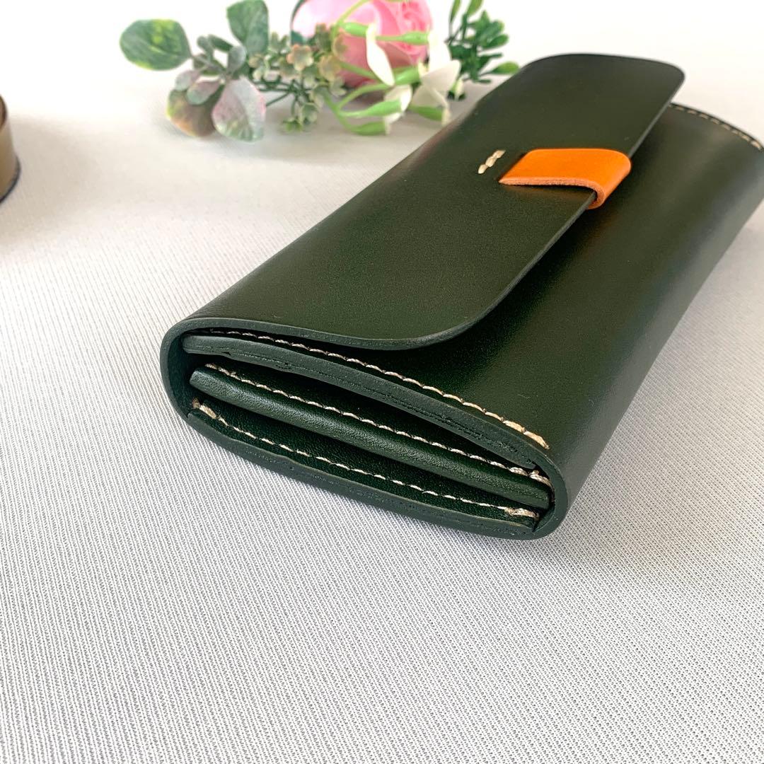 上質 財布 本革 長財布 メンズ レディース ヌメ革 牛革 ダークグリーン 緑