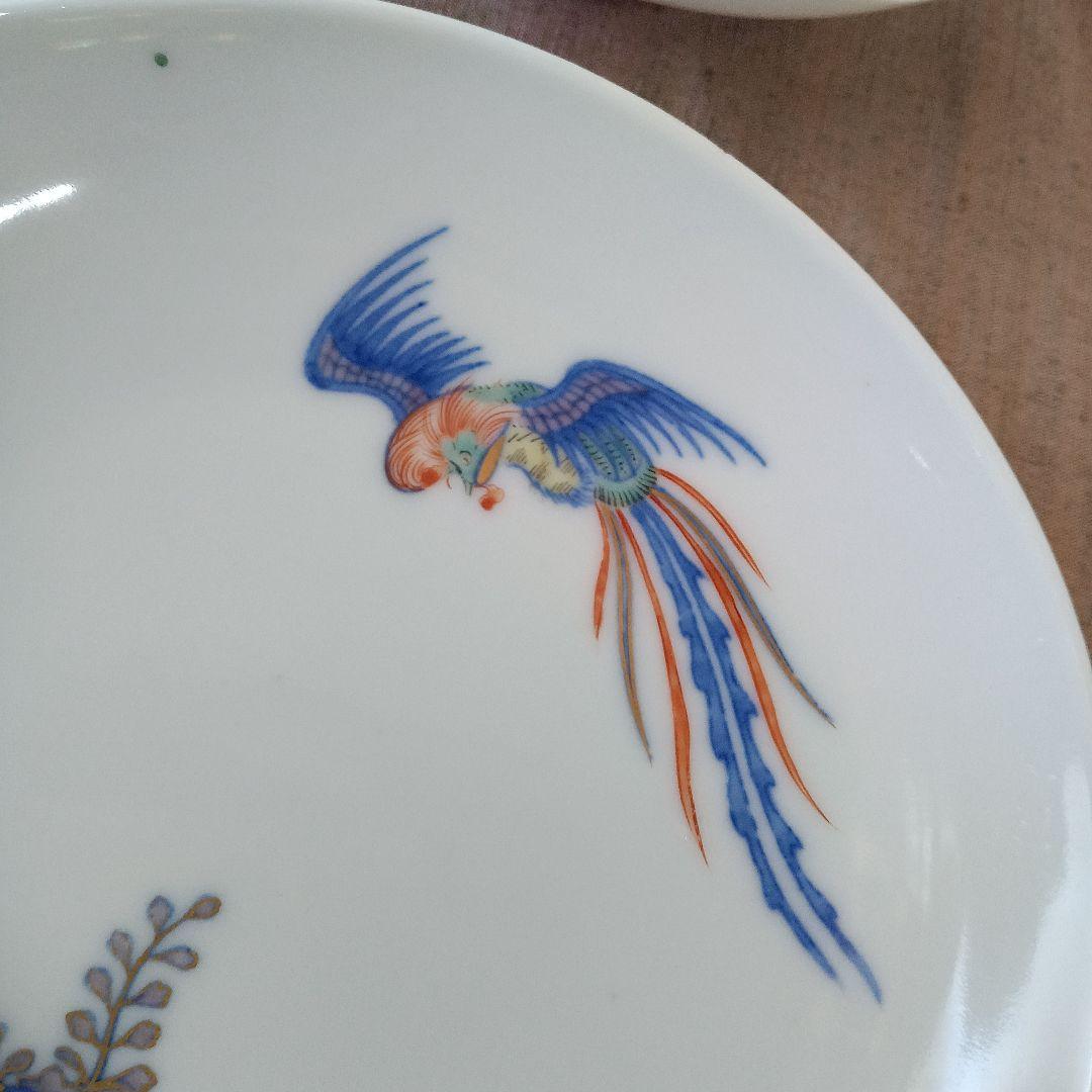 深川製磁　桐に鳳凰図半月皿　4枚　手書き　オールド深川　小皿　取り皿　有田焼