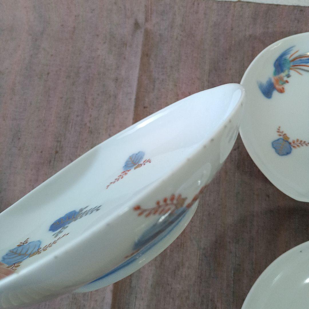 深川製磁　桐に鳳凰図半月皿　4枚　手書き　オールド深川　小皿　取り皿　有田焼