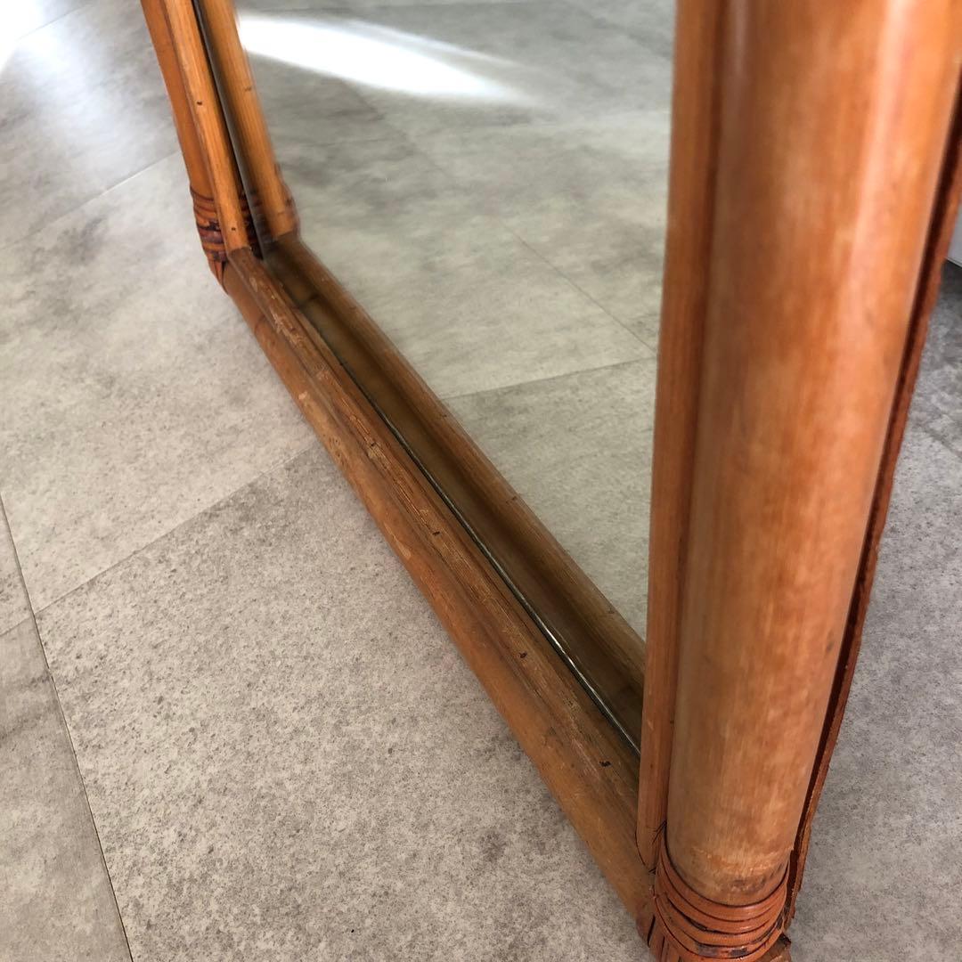アンティーク ウォールミラー 籐 ラタン 姿見 立て掛け 昭和レトロ 古道具