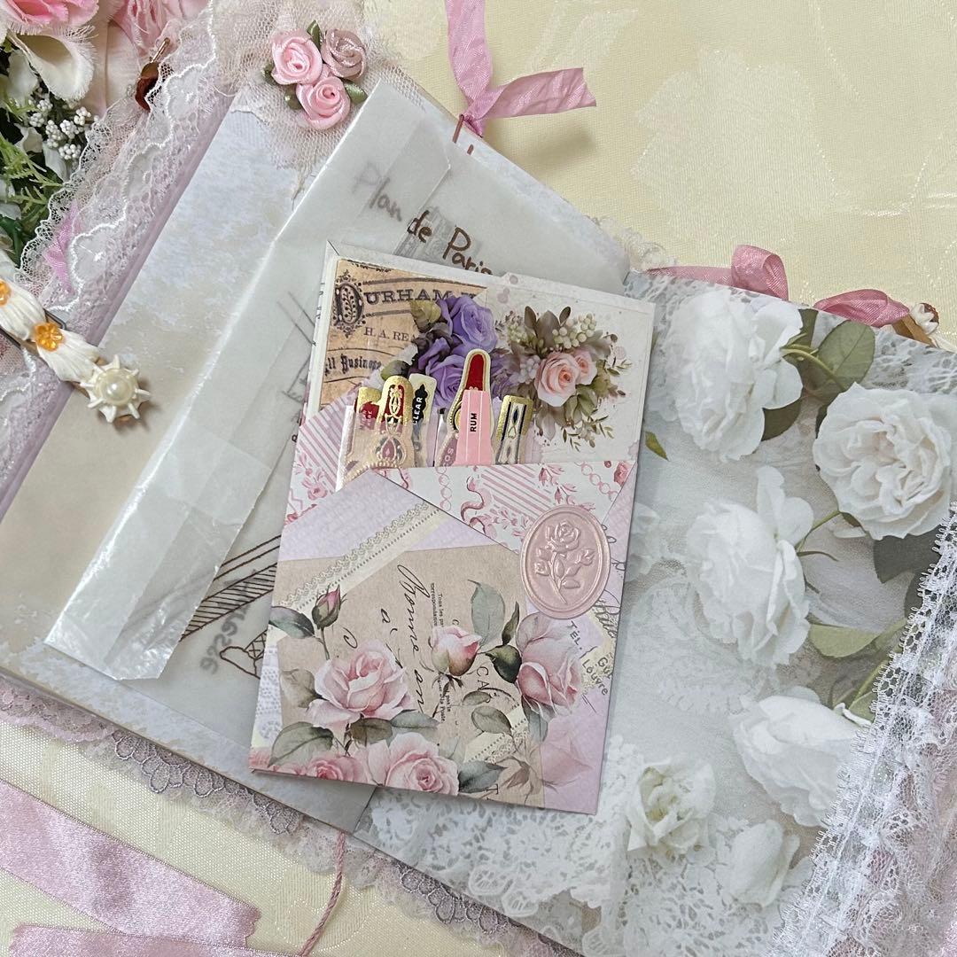 薔薇とレースのジャンクジャーナル・雑記帳　トレペ仕様　shabby rose