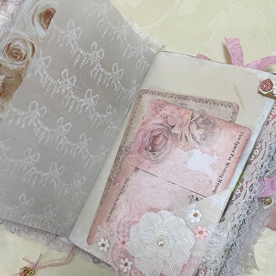 薔薇とレースのジャンクジャーナル・雑記帳　トレペ仕様　shabby rose