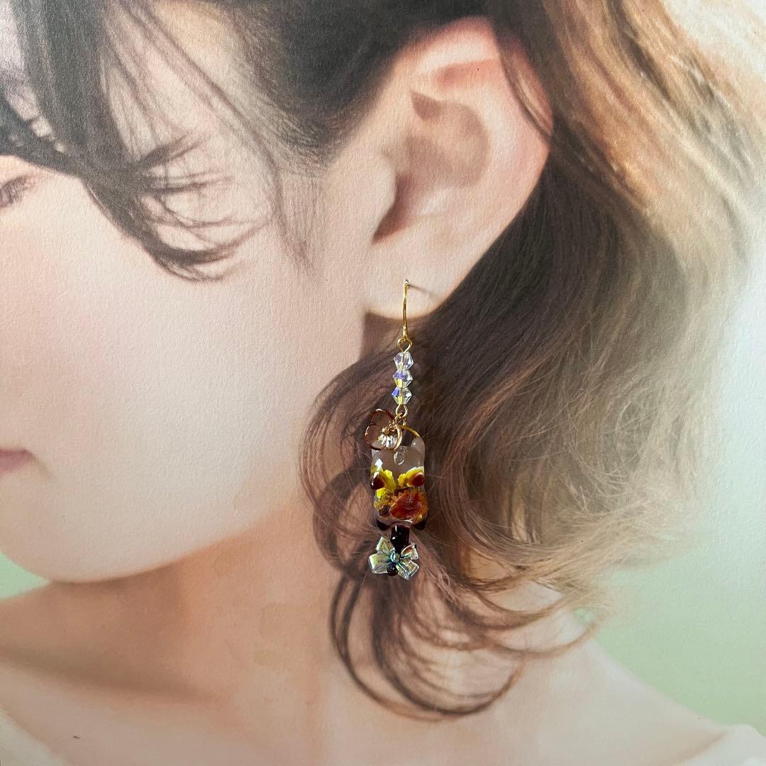 ฅ❤️ ねこ　猫　レジン　ひまわり　花　ピアス　イヤリング