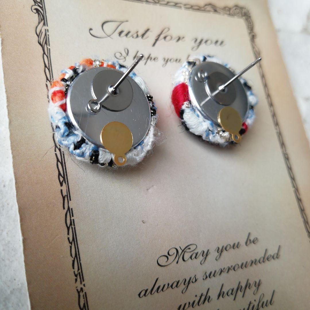 新作⭐　チュール　レース　黒　ツイード　ボタン　ピアス　イヤリング　ハンドメイド