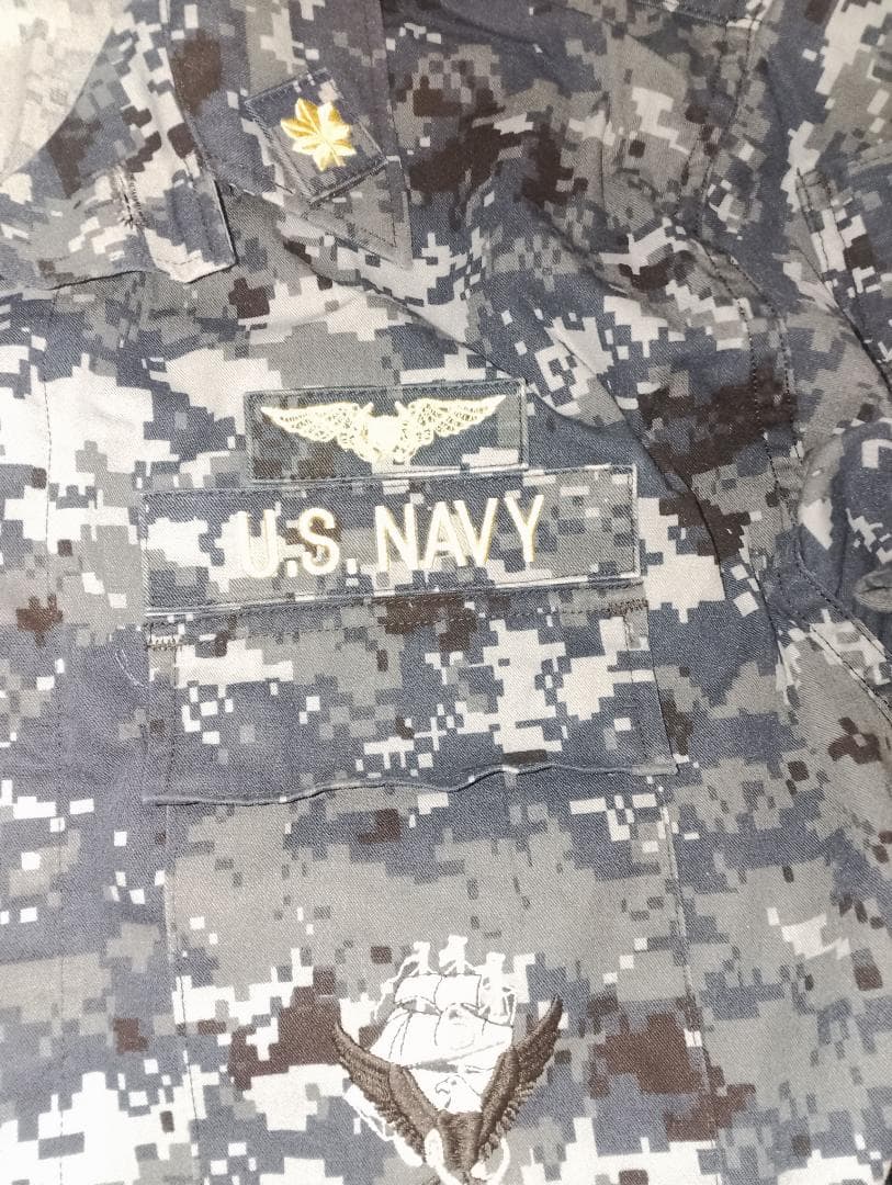 【米軍放出品】米海軍 NWU Type 1　迷彩服上下 少佐襟階級章付 美品