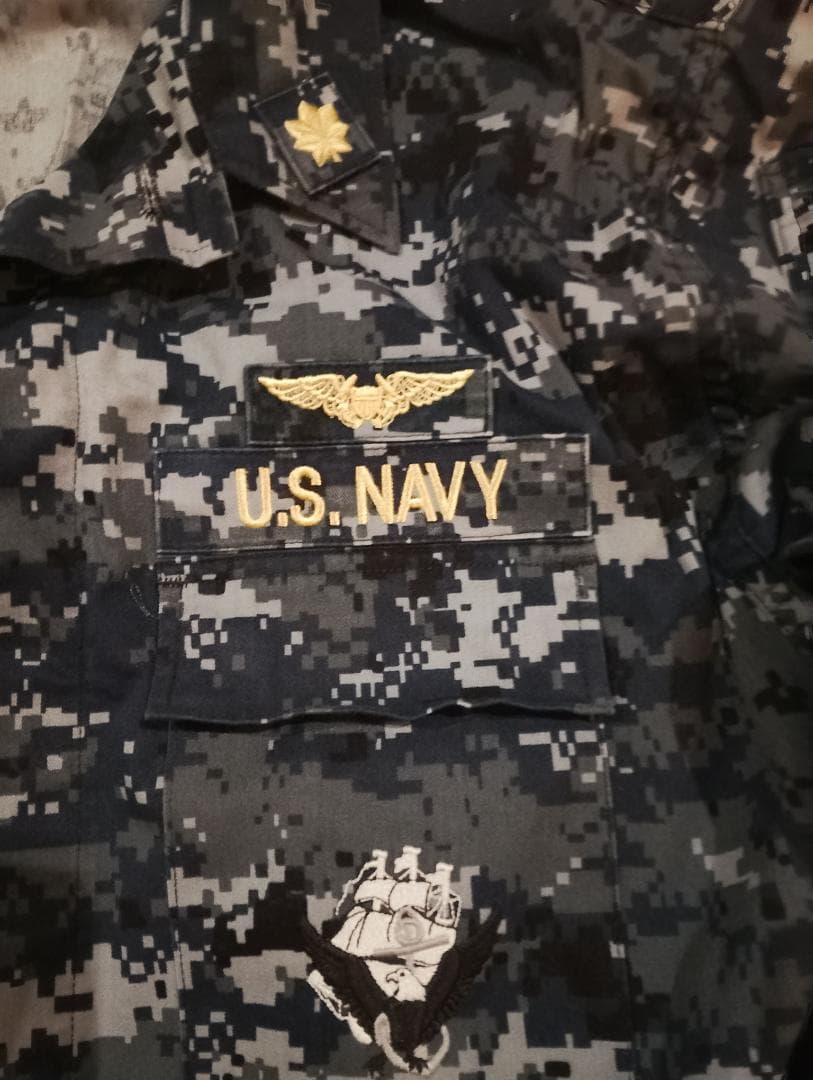 【米軍放出品】米海軍 NWU Type 1　迷彩服上下 少佐襟階級章付 美品