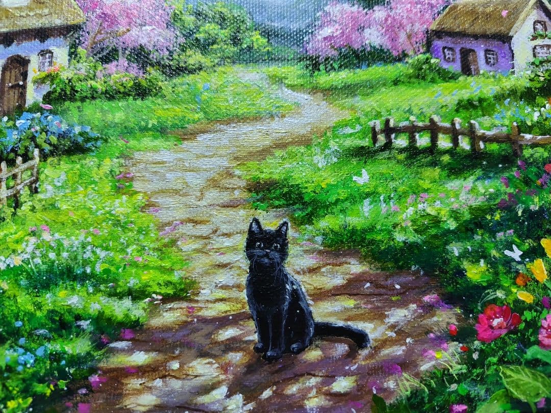 【春満開の日】アクリル画 F3 風景画 絵画