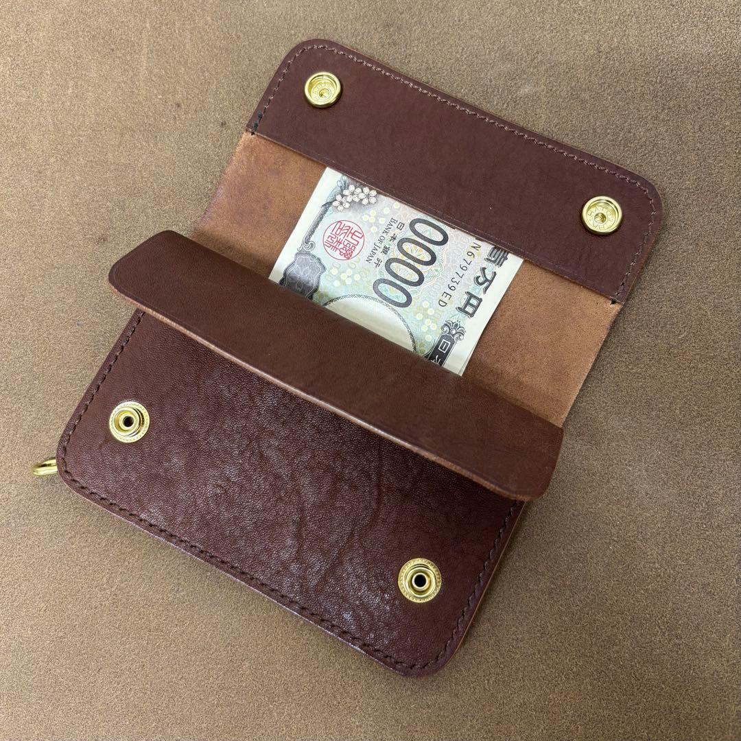 トラッカーウォレット　ミドル　焦茶　2.5層　ホースレザー　左利き　MARYAM