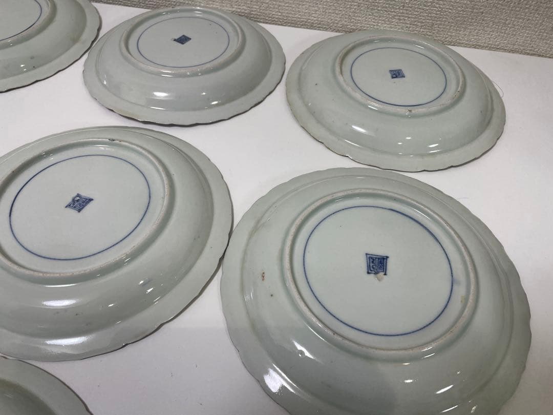 【現状品】古伊万里 金彩 色絵 染付 陶器 花柄 中皿 割烹 懐石 10枚 ②