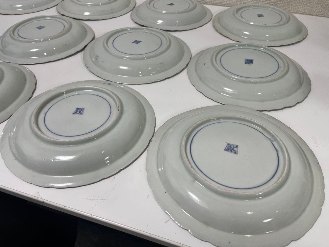 【現状品】古伊万里 金彩 色絵 染付 陶器 花柄 中皿 割烹 懐石 10枚 ②