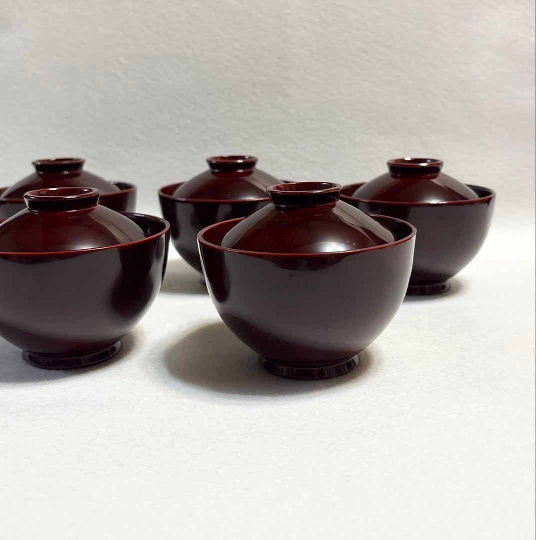 庫山窯 陶胎漆器 蓋付き煮物碗 五客 前畑陶器 和食器 懐石料理 絵変わり