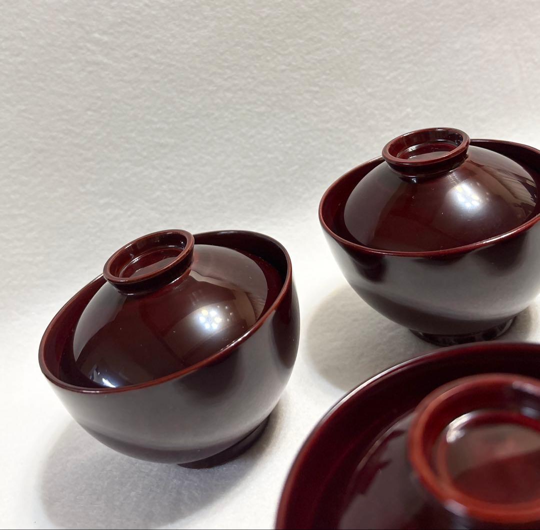 庫山窯 陶胎漆器 蓋付き煮物碗 五客 前畑陶器 和食器 懐石料理 絵変わり