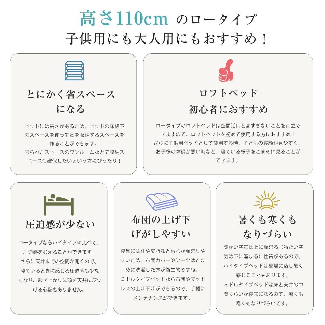 超人気！ロフトベッド（S） 高さ110cm下収納 省スペース BLACK