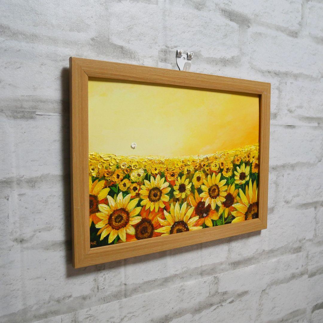 油絵 絵画 【夕日のひまわり畑】