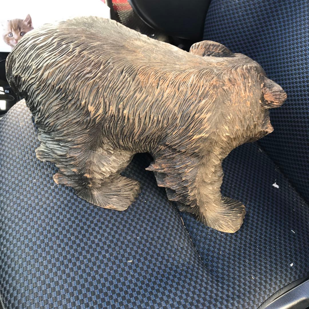 中村作　木製クマと魚の彫刻