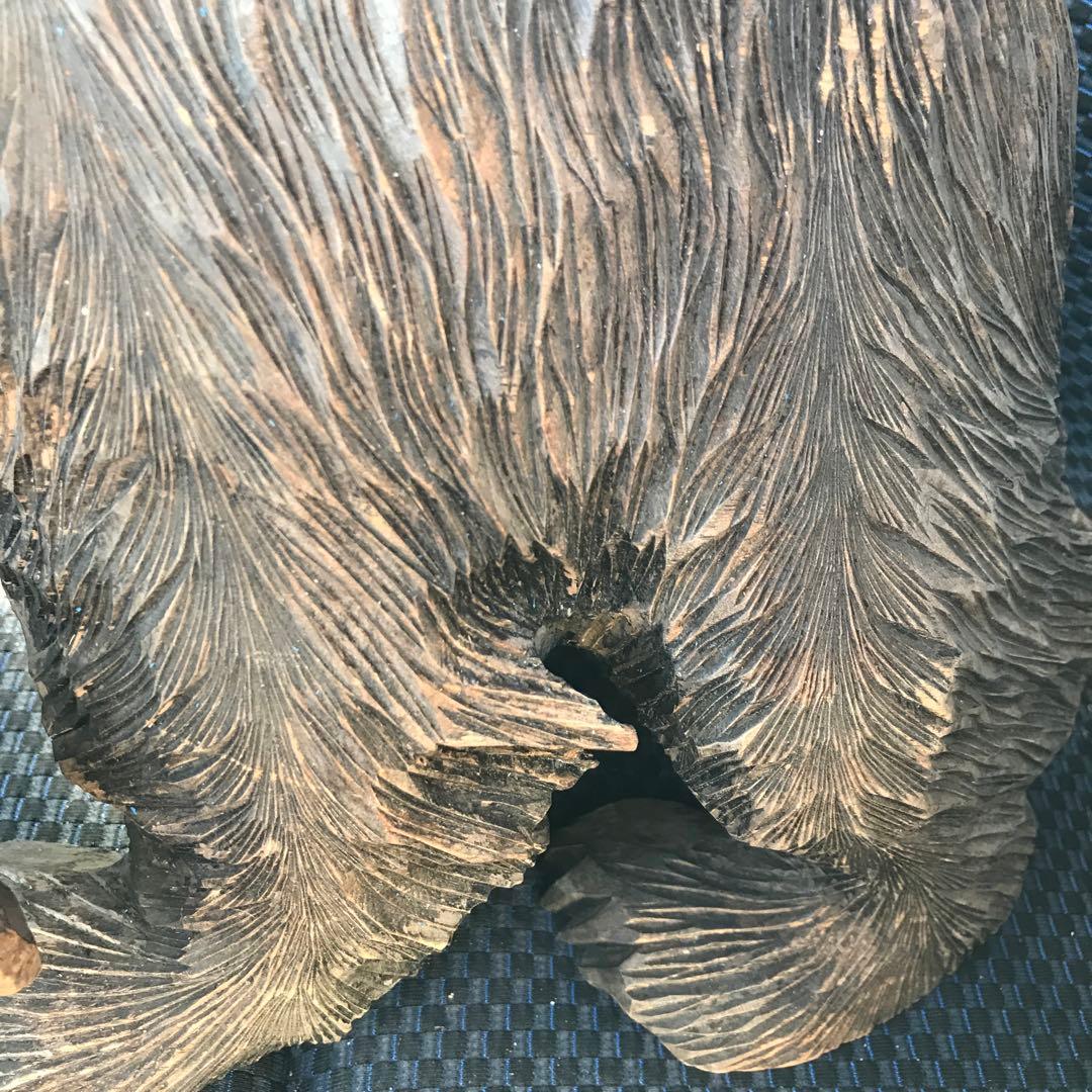 中村作　木製クマと魚の彫刻