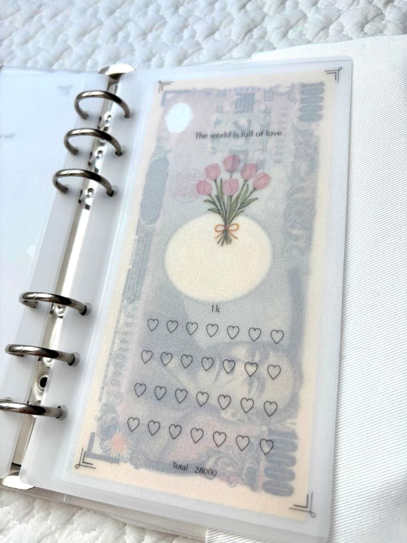 バインダー貯金　⑨花束saving 4枚　透けるタイプ　1600円
