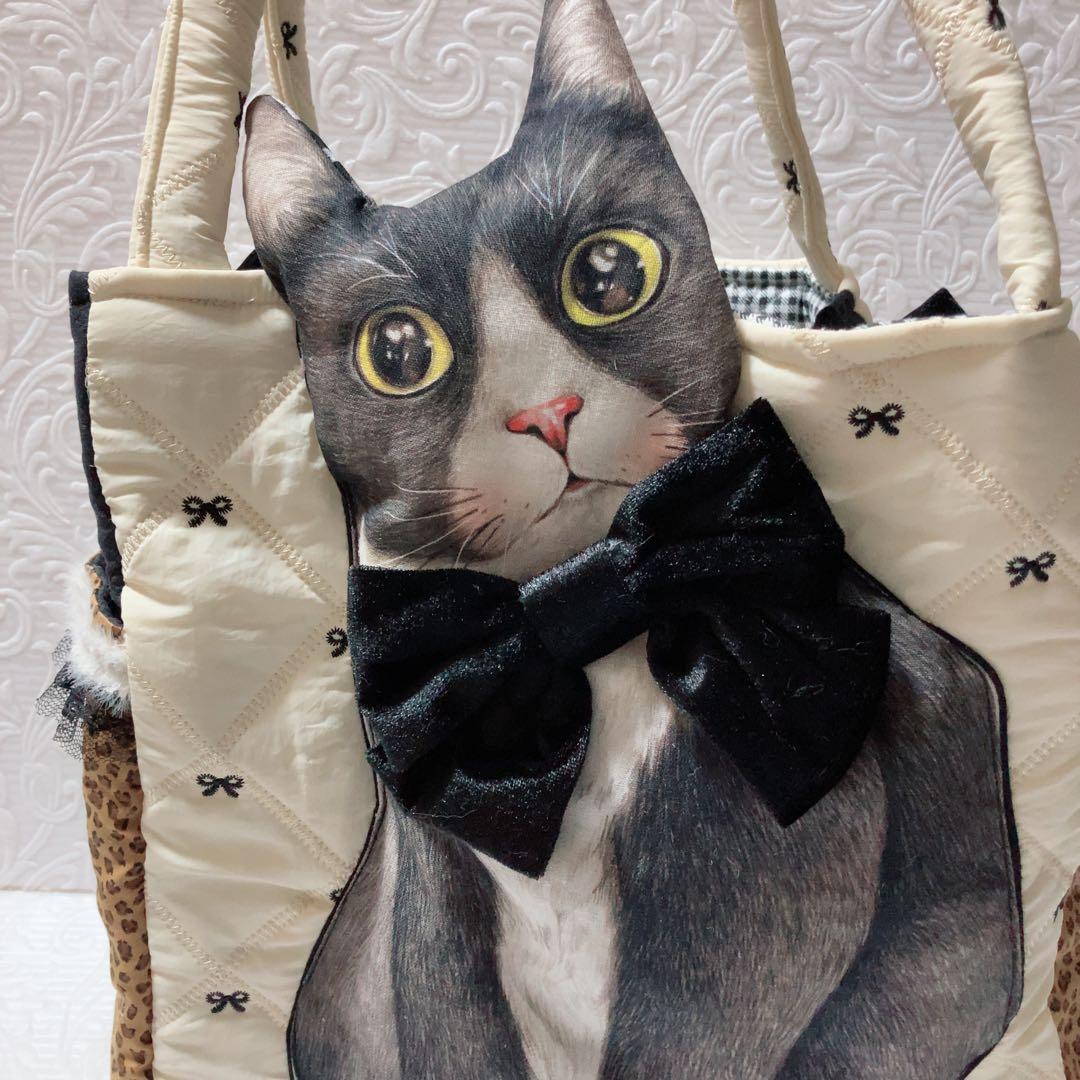 ゆきちゃん　BIGハチワレ猫ちゃんトートバッグ　コヤンイサムチョン　リボン