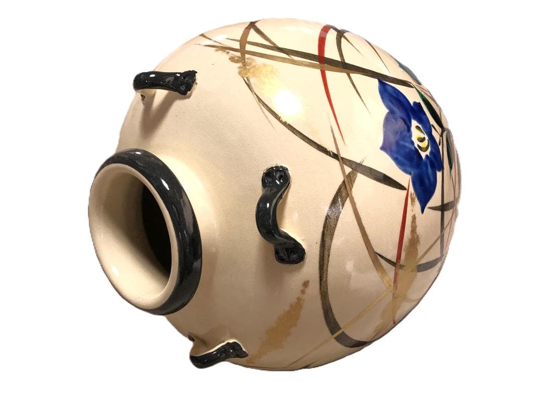 【 京焼秋草図色絵四耳壺 】　尾形乾山ブランド　アンティーク品