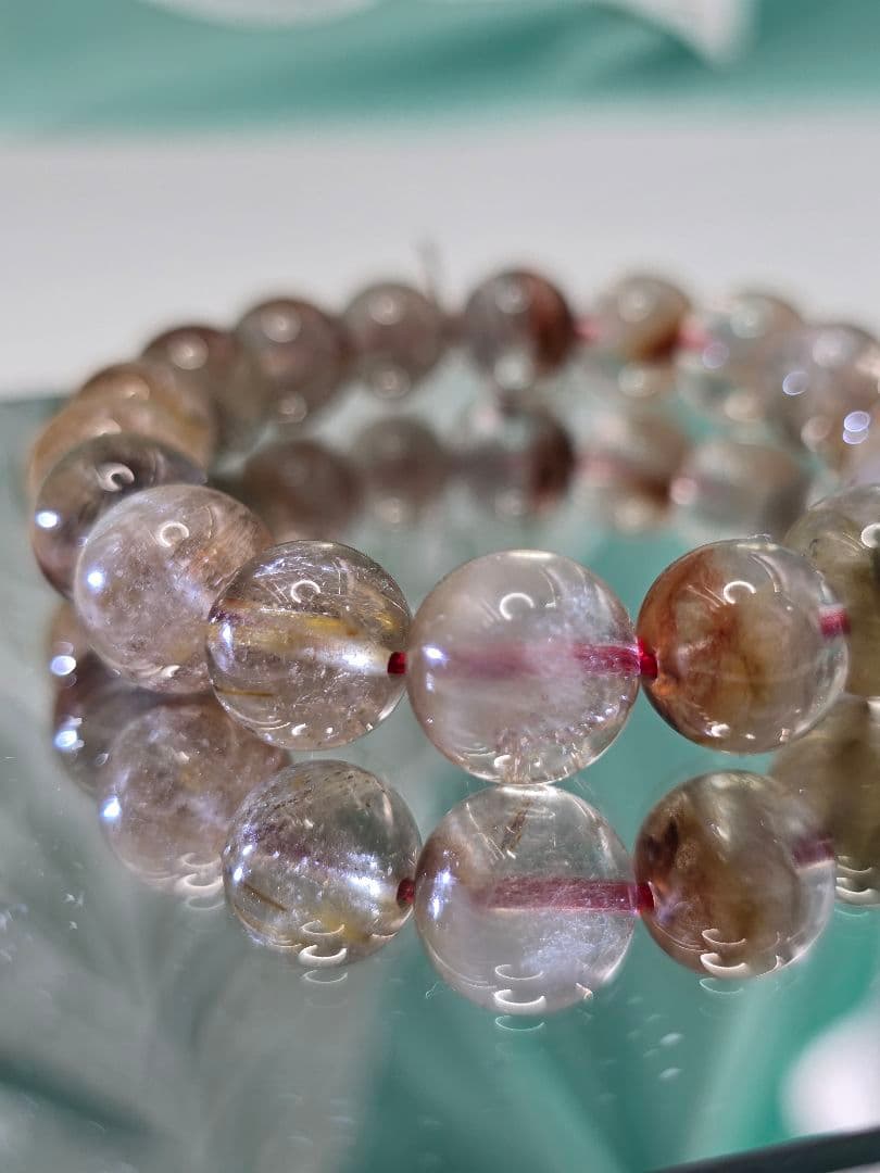 約11.2㍉サゲニティッククォーツブレス＆替えゴム＆ポーチ＆さざれ石(希望者