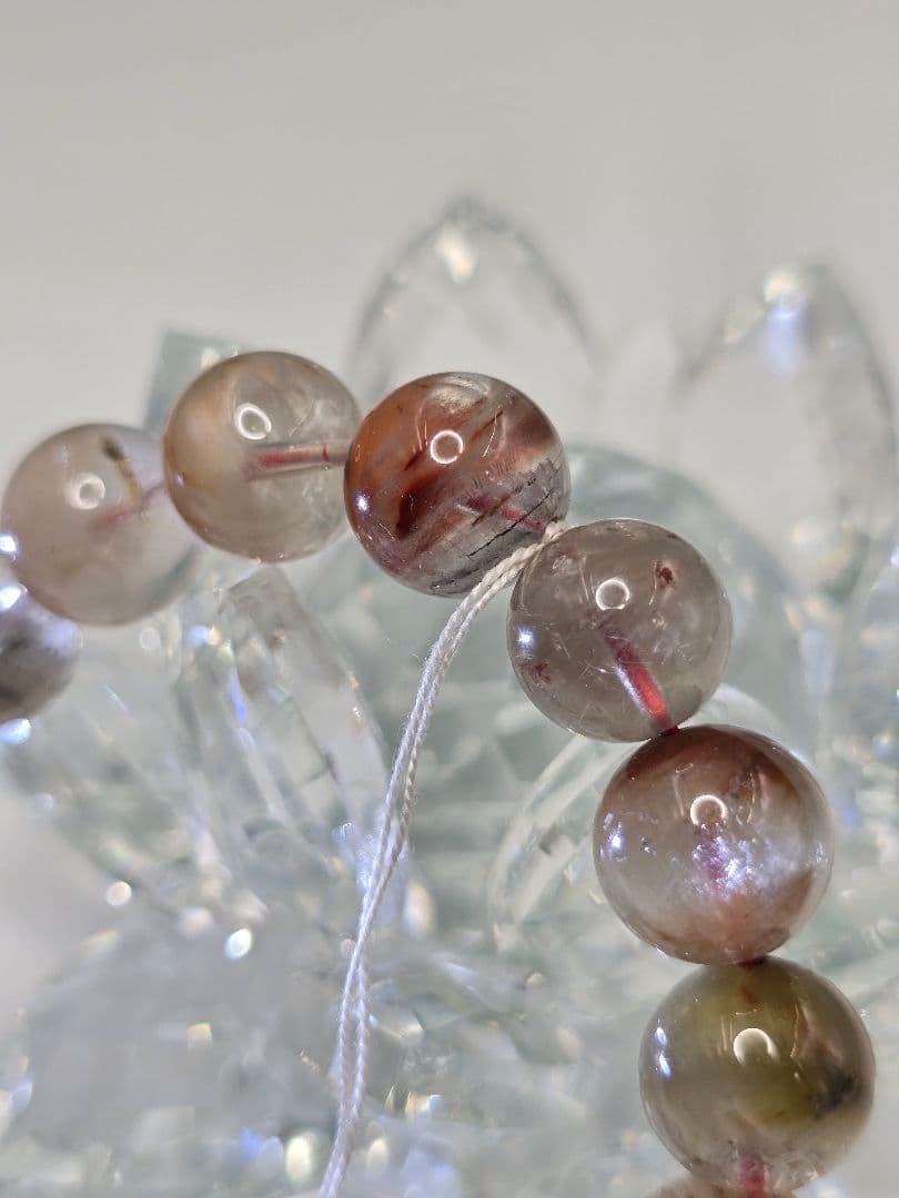 約11.2㍉サゲニティッククォーツブレス＆替えゴム＆ポーチ＆さざれ石(希望者