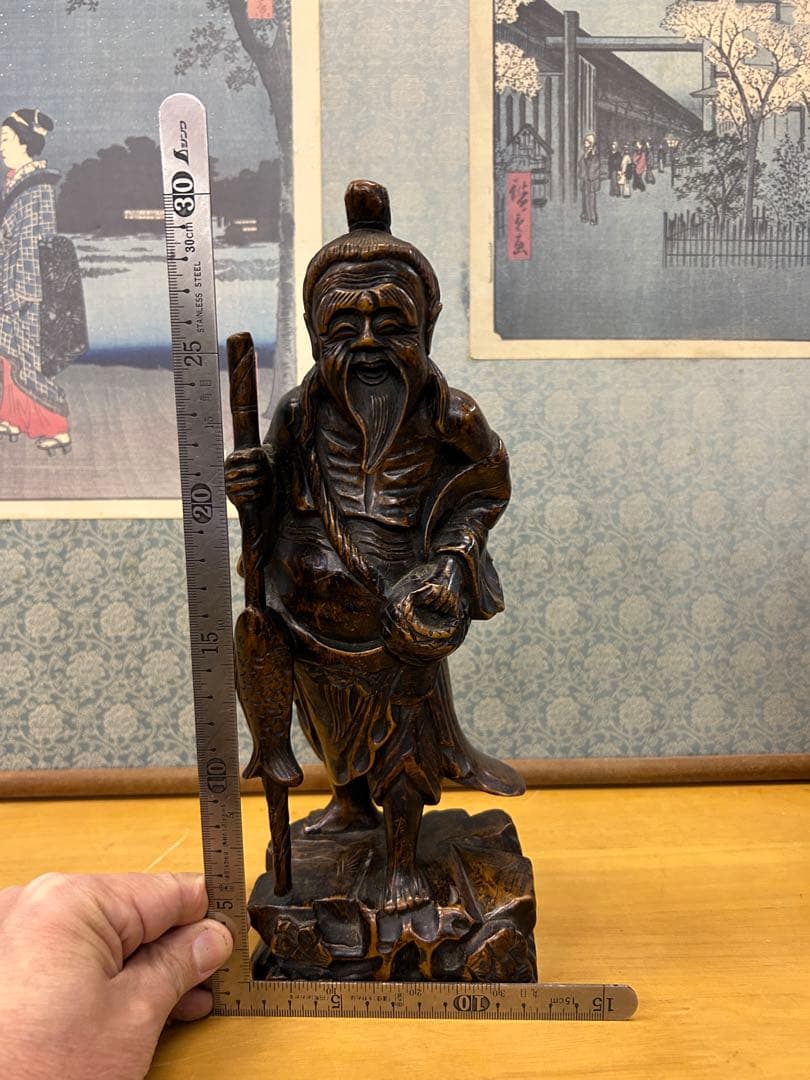 木製老翁像 約20cm ダークブラウン