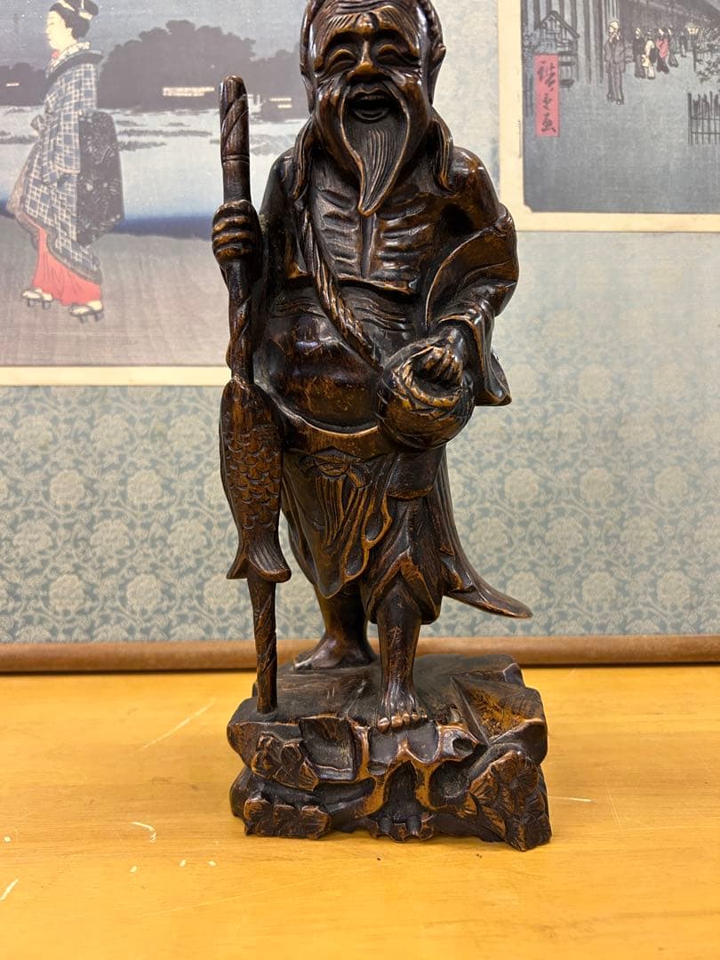 木製老翁像 約20cm ダークブラウン