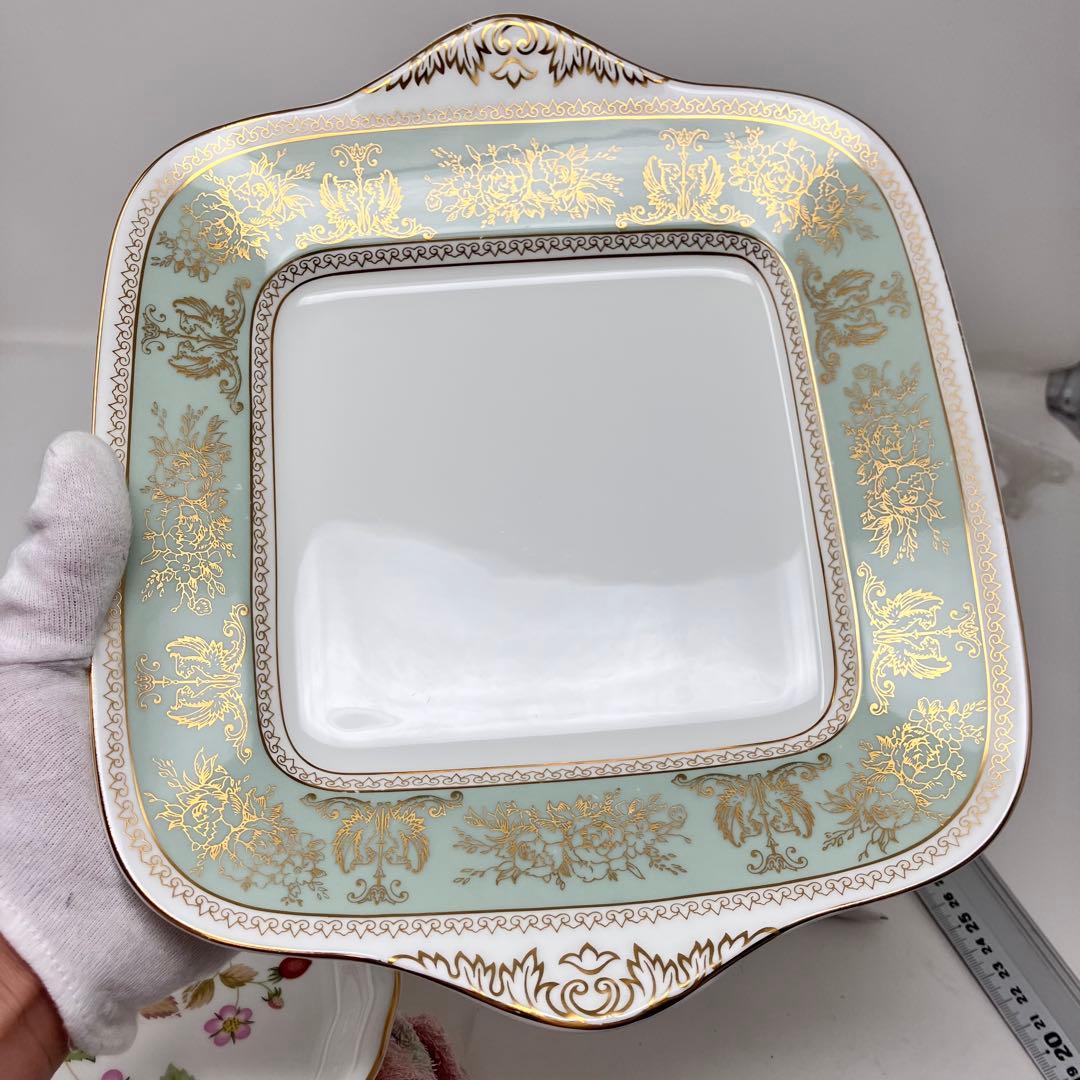 美品　大型　ウェッジウッド　コロンビア　セージグリーン　スクエア　プレート