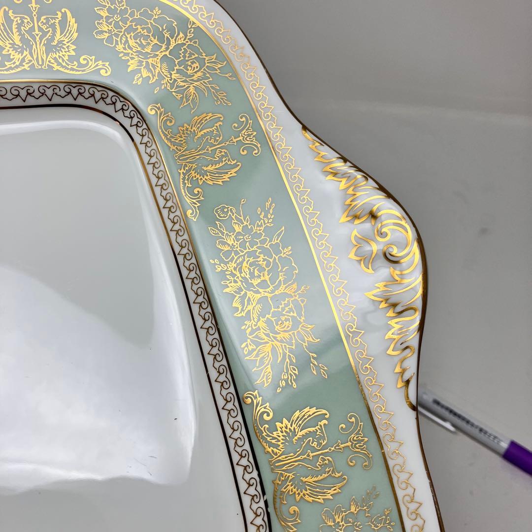 美品　大型　ウェッジウッド　コロンビア　セージグリーン　スクエア　プレート