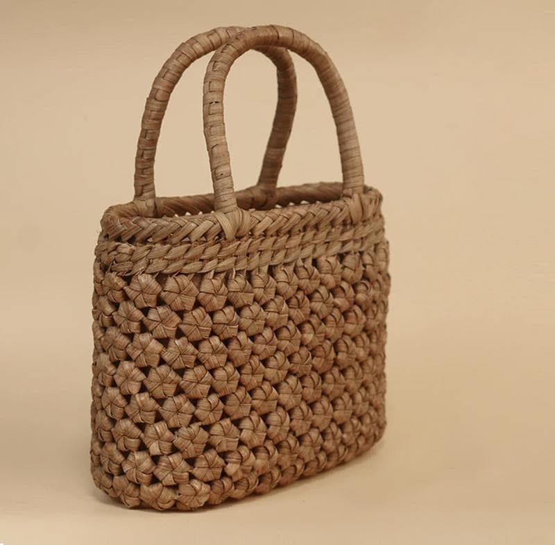 六角花結び編み 山葡萄 かごバッグ 手作り 籠 手提げ 内布付き