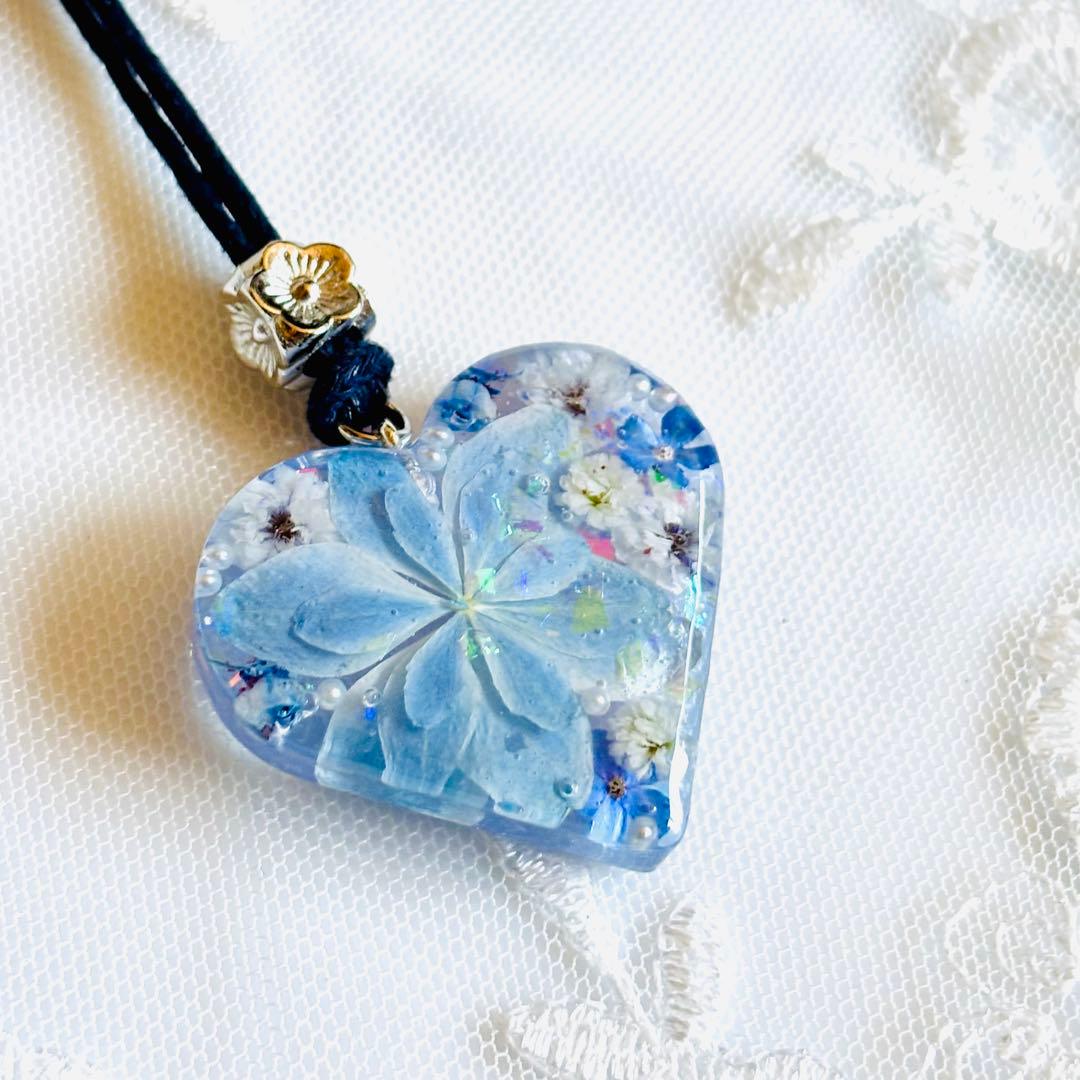No.2083★ハンドメイド★♡ハート☆紫陽花万華鏡フラワーレジンネックレス